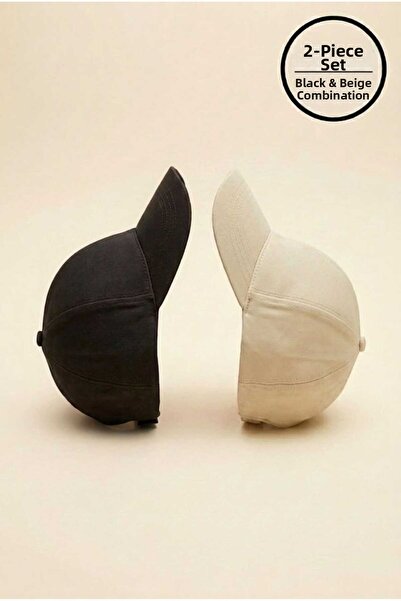 PORİENTO Black - Beige Premium Quality Set of 2 Unisex Micro Fabric Hats - Ad...