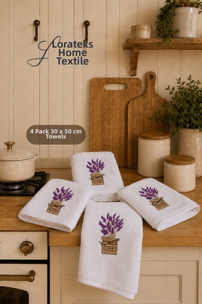 Lorateks Aruma |   Set of 4 Embroidered 30X50 cm Kitchen Towels |   Drying Cl...
