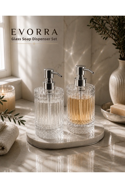 EVORRA LİVİNG Luxury Striped Glass Liquid Soap Dispenser Detergent Dispenser ...