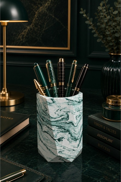 betonmall Marble Patterned Concrete Decorative Pen Holder – Stylish Modern De...