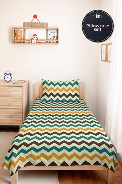 Evimde Bambaşka طقم سرير مفرد من Zigzag Etnik Geometric Young Room - غطاء سري...