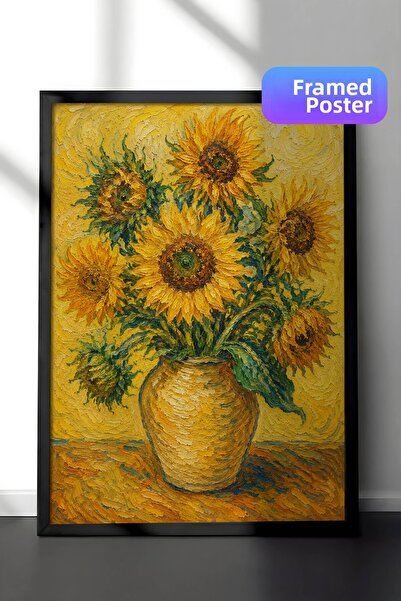 Zestia Pictură murală inspirată de Van Gogh cu vază cu floarea-soarelui, efec...