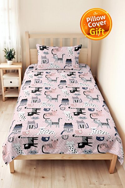 Evimde Bambaşka Pink Cat Pastel Girls' Pique Set - Cute Gray Black Baby Room ...