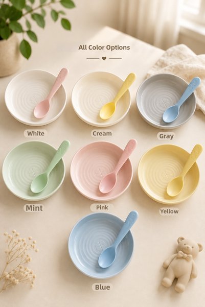 HEDYONE Baby Feeding Plate and Spoon Set Bpa Free Food Contact Safe Microwave Compatible Heat Resistant Blue Color
