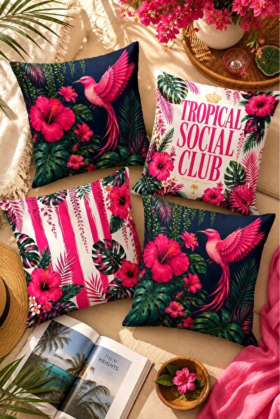 Bertille Home Pop Art Series Double-Sided Digital Printed Set of 4 Throw Pill...