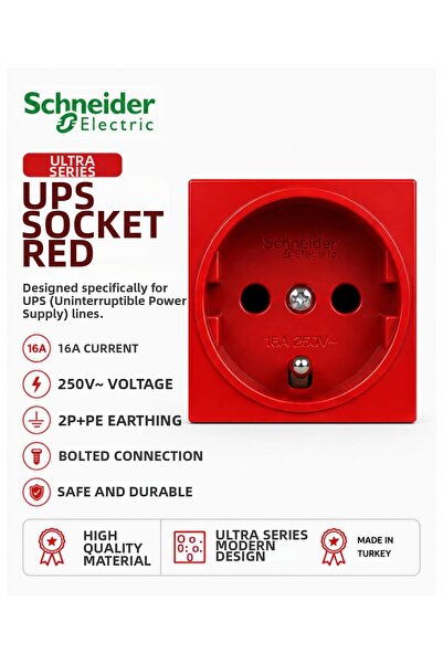 SCHNEIDER Electric Ultra Etk21046E Ups Socket Red 45X45 mm – 16A 250V – 2P+Pe...