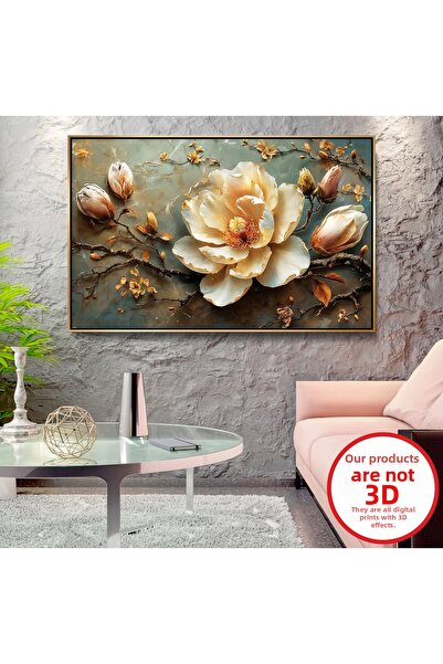 EMYA HOME Ανάγλυφη Εμφάνιση Λουλούδια Ζωγραφική σε καμβά με χρυσό μεταλλικό π...