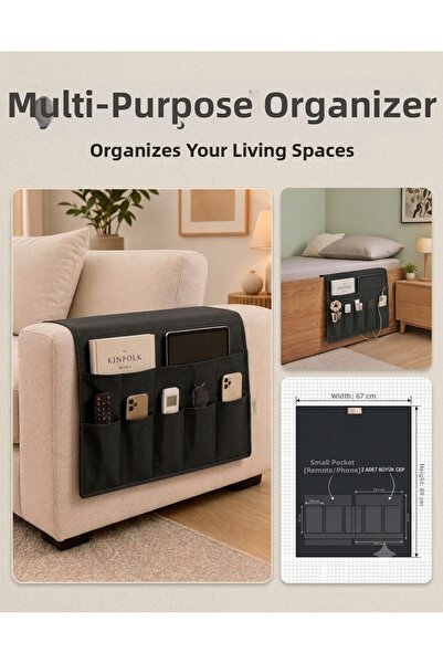 Life Line Multi-Purpose Canvas Sofa Edge Bedside Organizer Non-Slip Washable ...