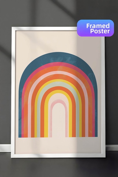 Zestia Pictură murală de artă minimalistă cu ramă albă, arcadă colorată de cu...