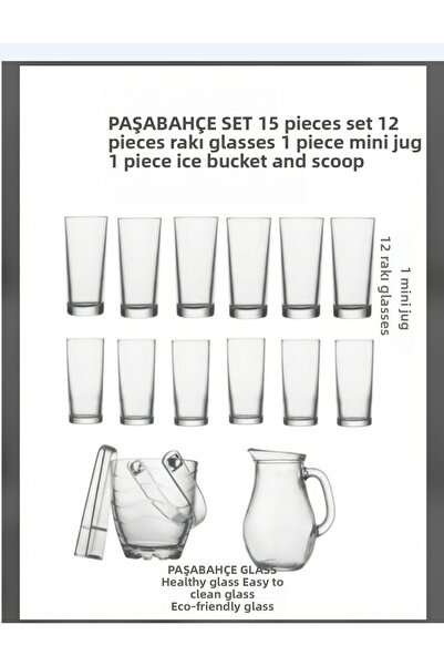 Paşabahçe Set of Glasses and Ice Bucket 15 Pieces Pb52138 Rakıseti