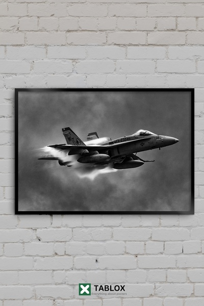 TABLOX Avion de luptă F18 Hornet Jet, negru și alb, cu aspect de cadru milita...