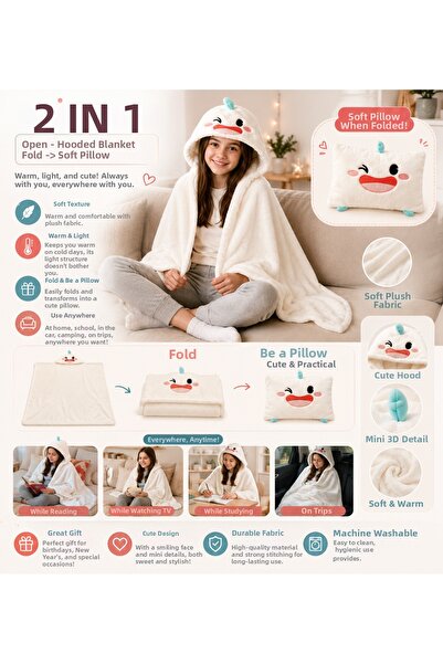SAF HOBİ ATÖLYE DESİGN 🦆   2-in-1 Hooded Plush Blanket & Pillow