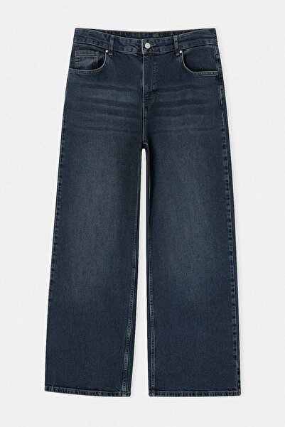 Trendyol Curve Σκούρο Μπλε Ψηλόμεσο Μεσαίας Ελαστικότητας Φαρδύ Τζιν Παντελόν...