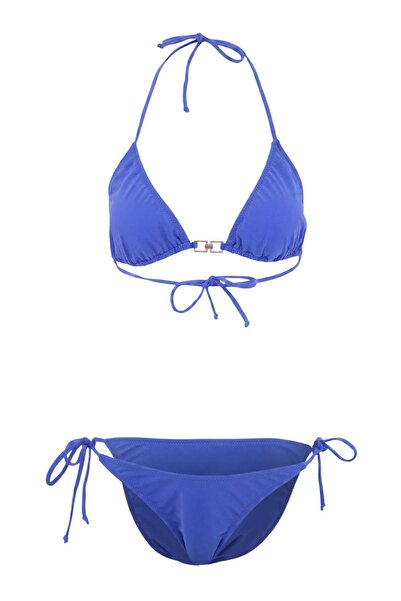 Trendyol Collection Saks Triangle Covered Normal Waist Regular Bikini Set wit...