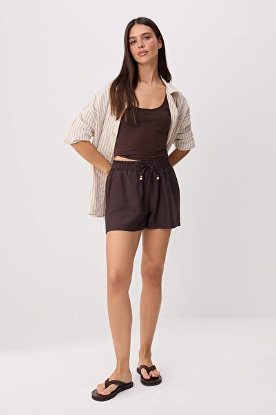 Trendyol Kollektion Dunkelbraune Modal-Shorts und Bermuda mit elastischem Bun...