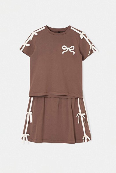 TRENDYOLKIDS Brown Plain Knitted Bottom - Top Set Tkdss26Au00144