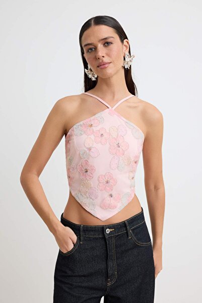 Trendyol Collection Bustieră de petrecere cu croială asimetrică, brodată cu P...
