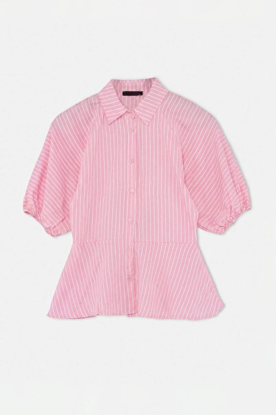Trendyol Collection Pink Striped Balloon Sleeve Detailed Shirt Twoaw27Go00021
