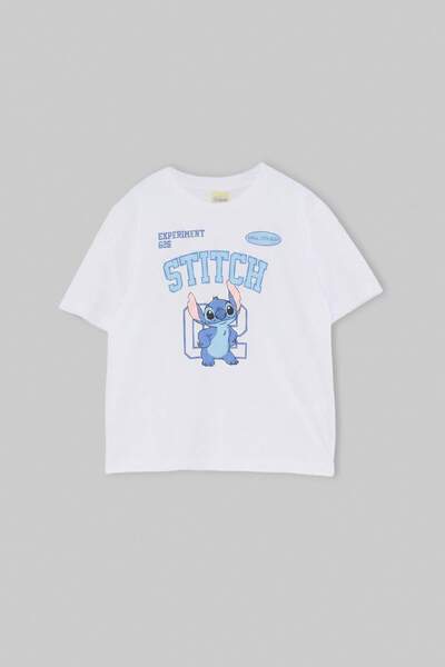 TRENDYOLKIDS Tricou tricotat cu imprimeu cu licență Stitch pentru fetițe, alb...