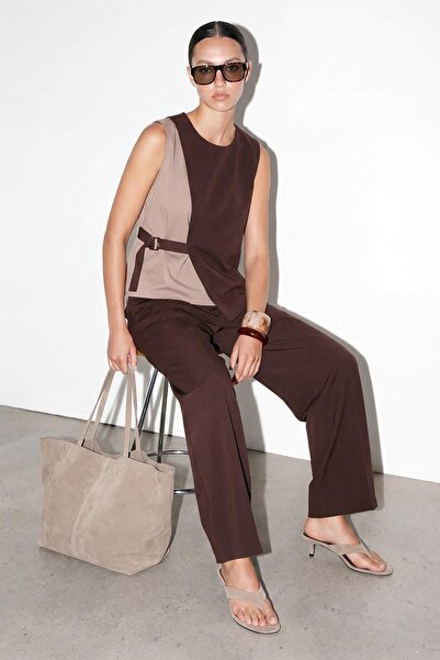 Drop by TrendyolMilla بدلة بنية بدون أكمام مع إكسسوارات مشبكية TDRSS26AU00078