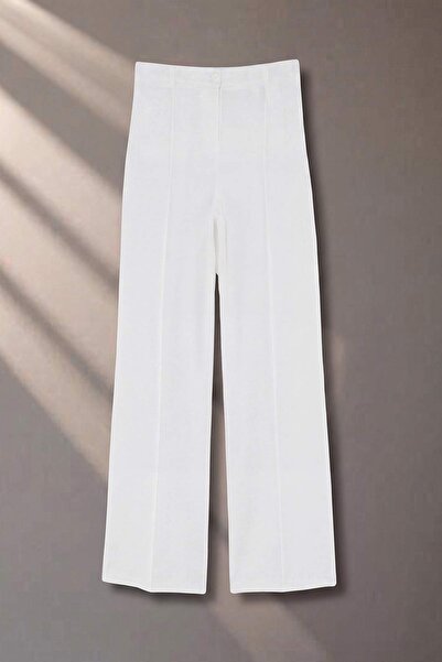 Trendyol Collection White Ribbed Detailed Wide Leg Pants Twoss26Pl00247