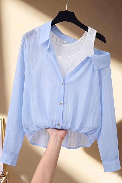 Trendyol Collection Blue and White Athlete Detailed Shirt Twoss26Go00219