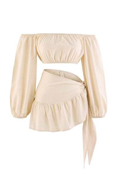 Trendyol Collection نسيج بيج مسطح 100% بوليستر TBESS26AU00089
