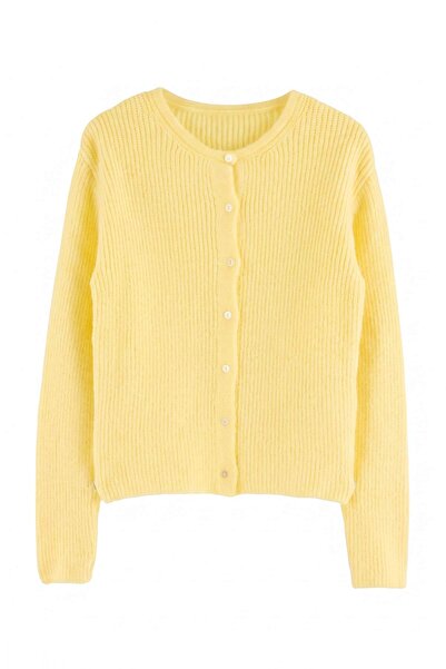 TRENDYOLMİLLA Wardrobe Essentials Yellow Soft Crew Neck Knitwear Cardigan Two...