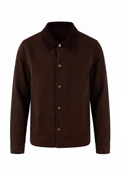 Trendyol Collection Dark Brown Pocketed Regular Men's Denim Jacket with Butto...