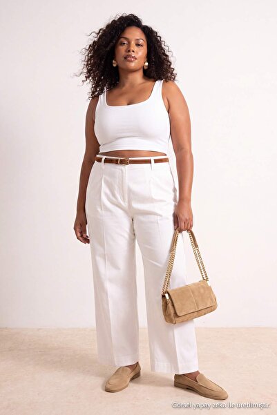 Trendyol Curve White High Waist Wide Leg Plus Size Jeans Tbbss26Ar00065
