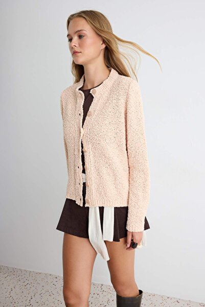 Trendyol Collection Powder Crew Neck Textured Soft Knitwear Cardigan Twoaw27H...