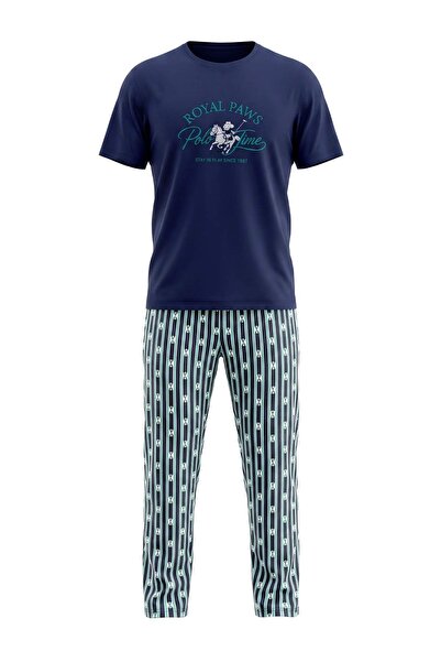 Trendyol Collection Navy Blue Regular Slogan Homewear Pajama Set Tmnaw27Pt00010
