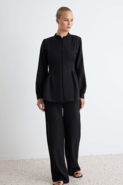 Trendyol Modest Black Regular Linen Look Plain Woven Under&Over Hijab Set - T...