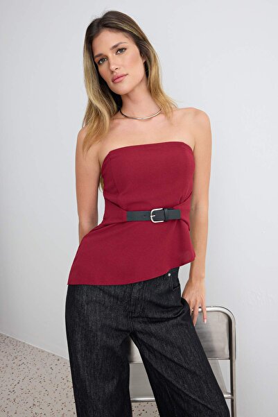 Trendyol Collection Red Belt Detailed Woven Blouse Twoaw27Bz00233
