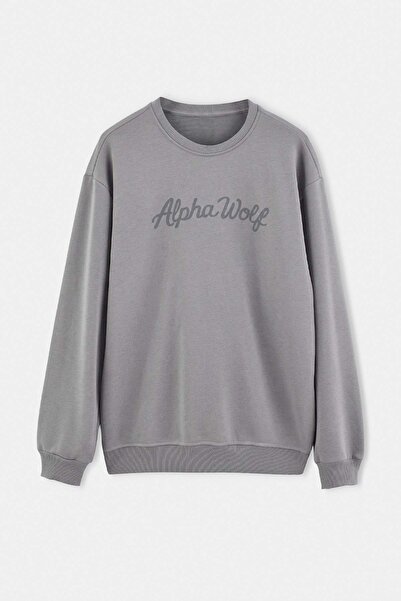 Trendyol Collection Gray Oversize/Relaxed Fit Slogan Printed Sweatshirt Tmnaw...