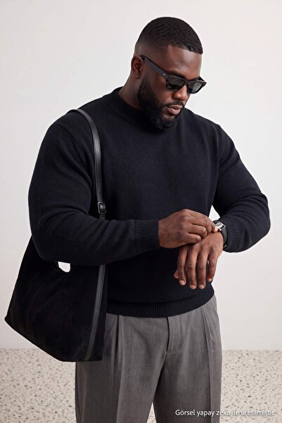 Trendyol Collection Big Size Black Regular Fit Half Turtleneck Knitwear Sweat...