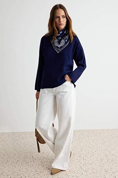 Trendyol Collection Navy Blue Oversize Detachable Shawl Detailed Knitwear Swe...