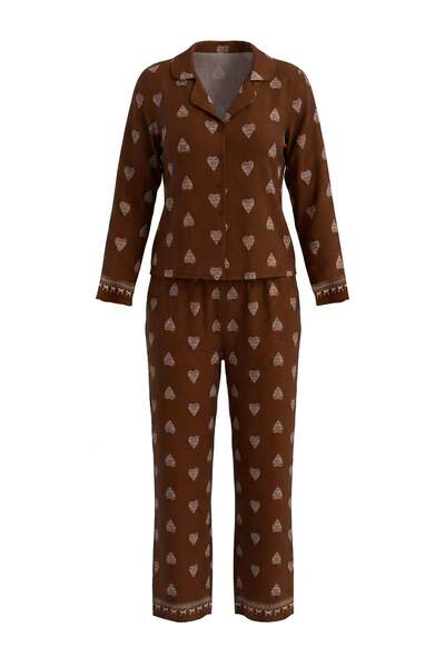 Trendyol Collection Brown Viscose Heart Belmando Woven Pajama Set Thmaw26Pt00025