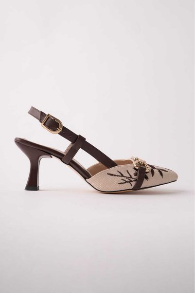 Moda Hanım Women's Bitter Brown Daily Open Back Heeled Shoes