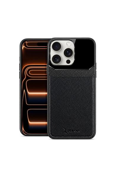 Zebana Apple iPhone 14 Pro Uyumlu Kılıf Lens Deri Kılıf Siyah