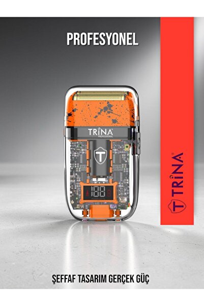 Trina Professional Sakal Tıraş Makinesi Turuncu Ergonomik ve Transparan Tasarım