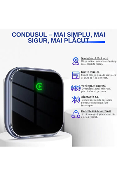 MOGODA Adaptor Wireless CarPlay Android Auto 2 în 1 WiFi 2.4/5GHz Plug&Play USB-A/C Negru