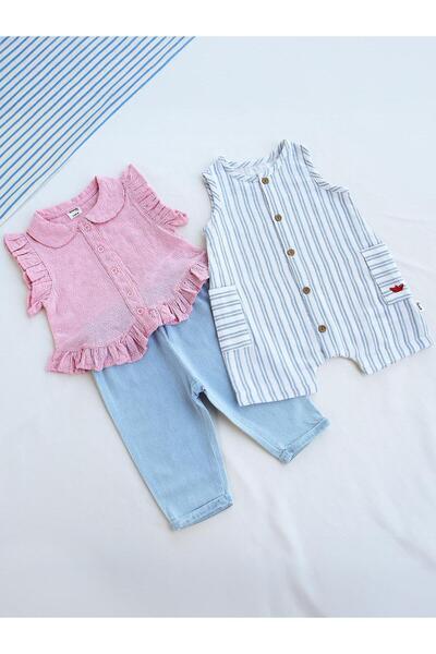 Civil Baby Striped Yan Pocketed 6-18 Months Jumpsuit - Blue
