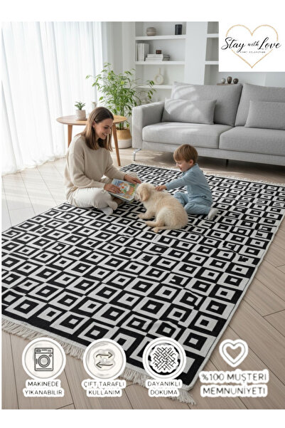 stay with love Kilim Çift Taraflı Makinede Yıkanabilir Modern Dokuma Kilim , ...