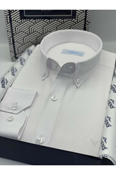 Slim Fit Long Sleeve Cotton Easy Iron Men's Shirt with Gift Box FS-002225 - White