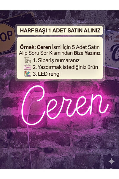 dekoraven Kişiye Özel Tasarım İsim-Yazı Neon Led Işıklı Yazı(Fiyat 1 harf Fiy...