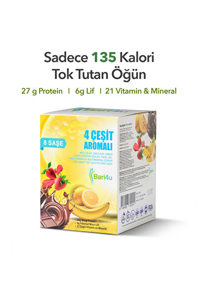 Bari4u Whey Protein Öğün Yerine 27g Protein 6g Lif 135 Kalori 4 Aroma 8'li Mi...