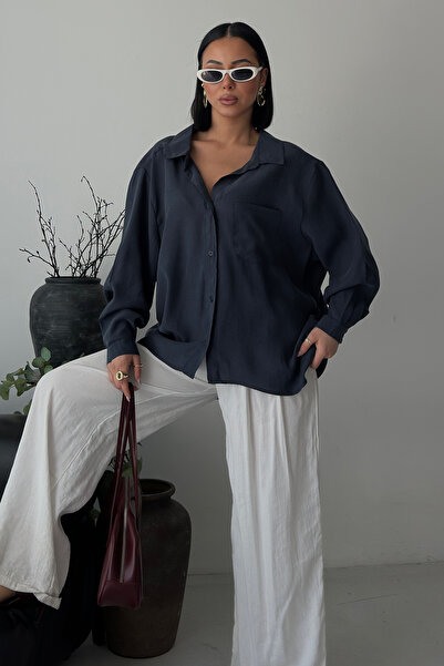 Lijuri Siyah Oversize Keten Gömlek 3510