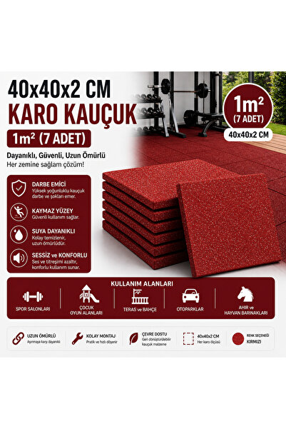Doğa Kauçuk 40x40x2 Cm Karo Kauçuk Zemin Kaplama 1m² (METREKARE) 7 Adet