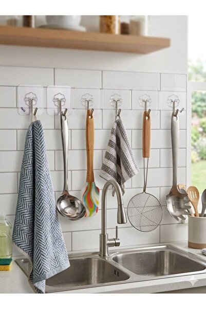 ÇEÇEN HOME Σετ 6 αυτοκόλλητων γάντζων τοίχου Διαφανής ισχυρή κρεμάστρα χωρίς ...